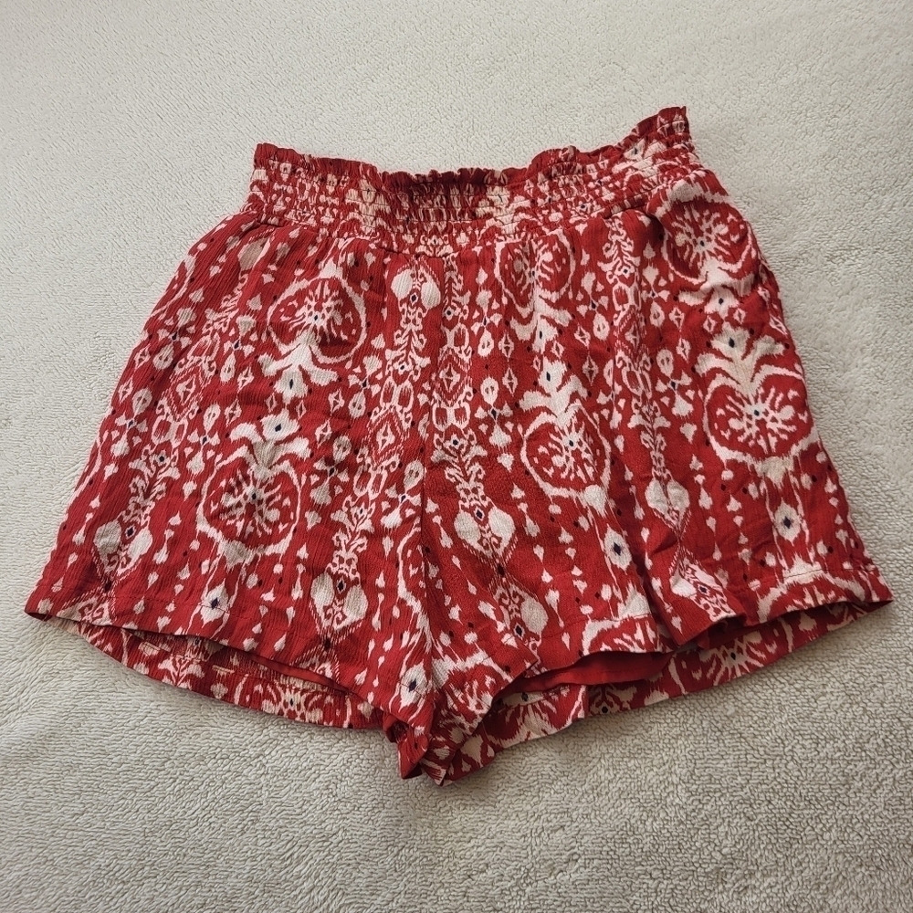 Knox Rose Red Flowy Boho Pull-On Lined Shorts Smoked Waist Women's Size Med
